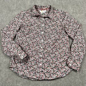 Boden Women's Petite 2P Strawberry Floral Button Down Shirt Pink Cotton Pocket